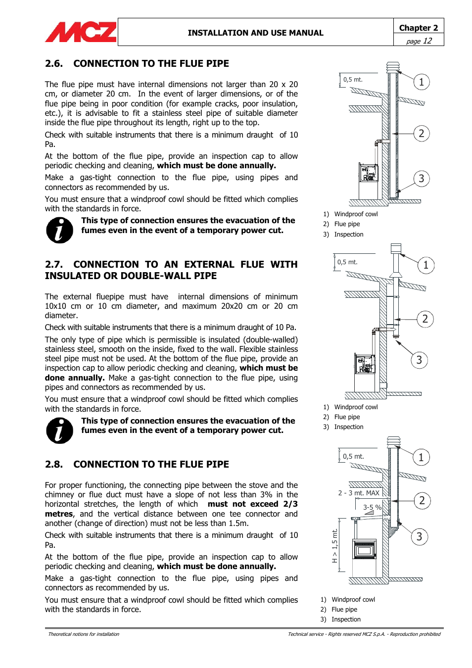 Connection to the flue pipe | MCZ PowerBox COMPACT User Manual | Page 12 / 56