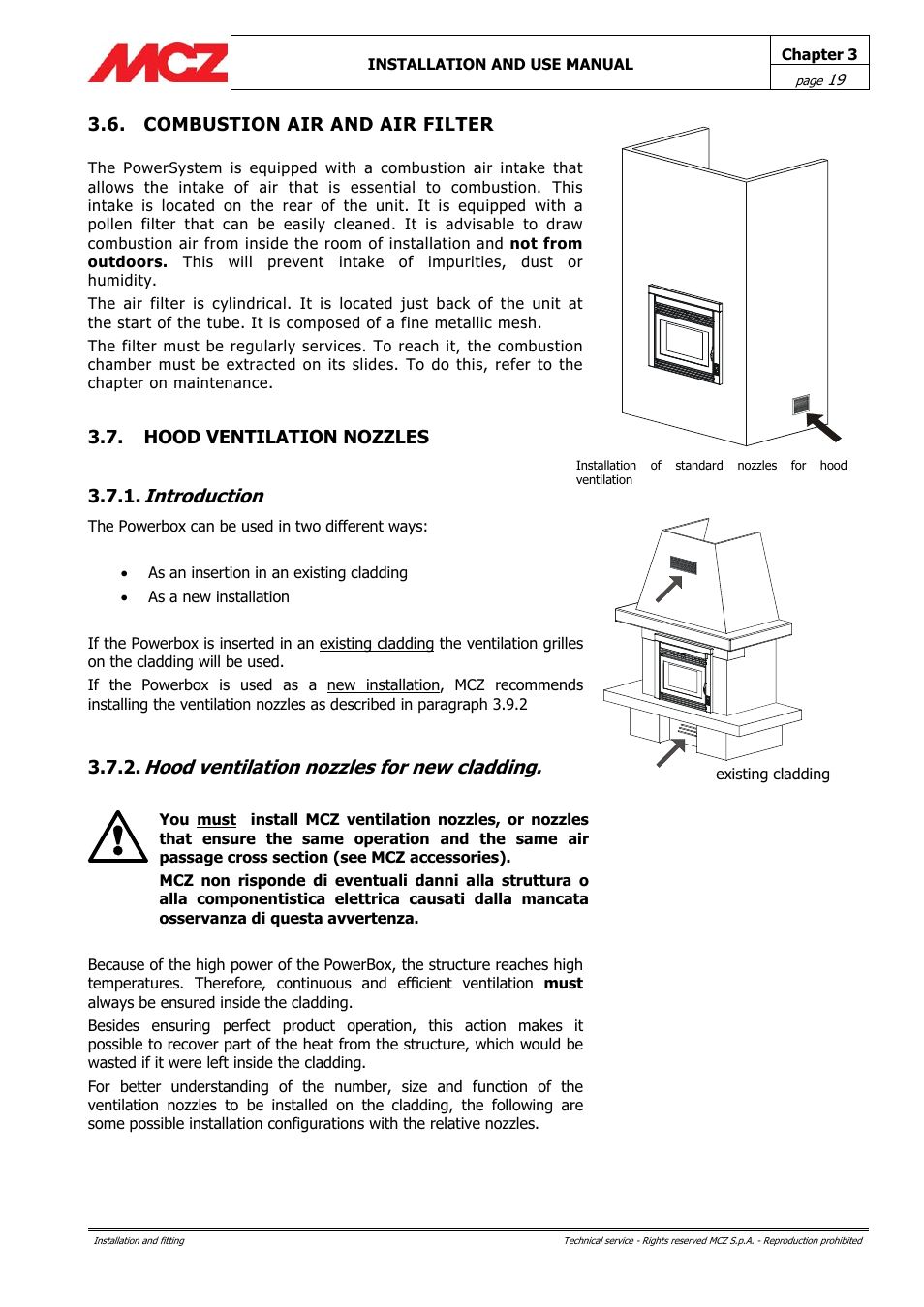 Introduction, Hood ventilation nozzles for new cladding | MCZ PowerBox COMPACT User Manual | Page 19 / 56