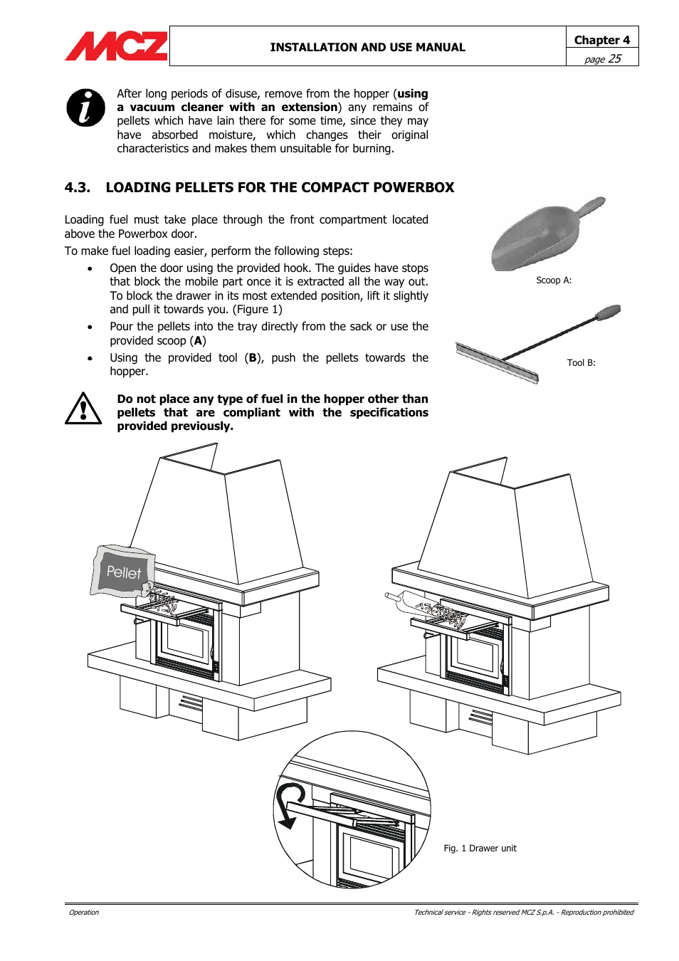 Pellet, Loading pellets for the compact powerbox | MCZ PowerBox COMPACT User Manual | Page 25 / 56