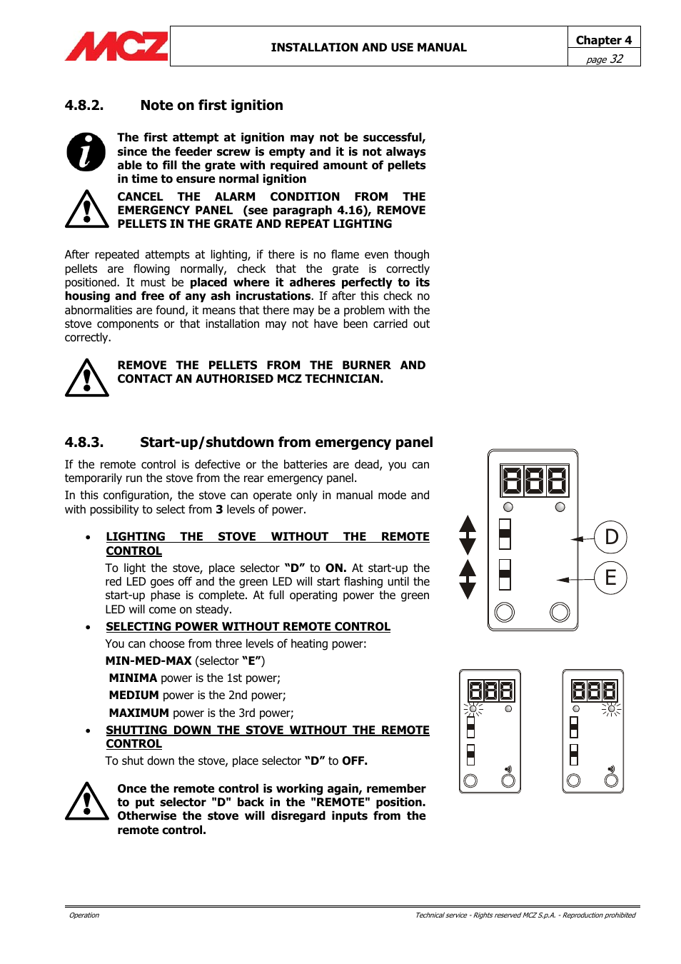 Start-up/shutdown from emergency panel | MCZ PowerBox COMPACT User Manual | Page 32 / 56