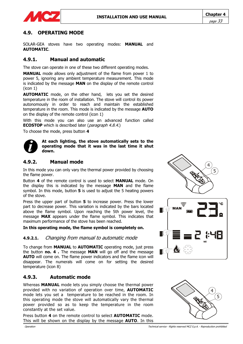 Changing from manual to automatic mode | MCZ PowerBox COMPACT User Manual | Page 33 / 56