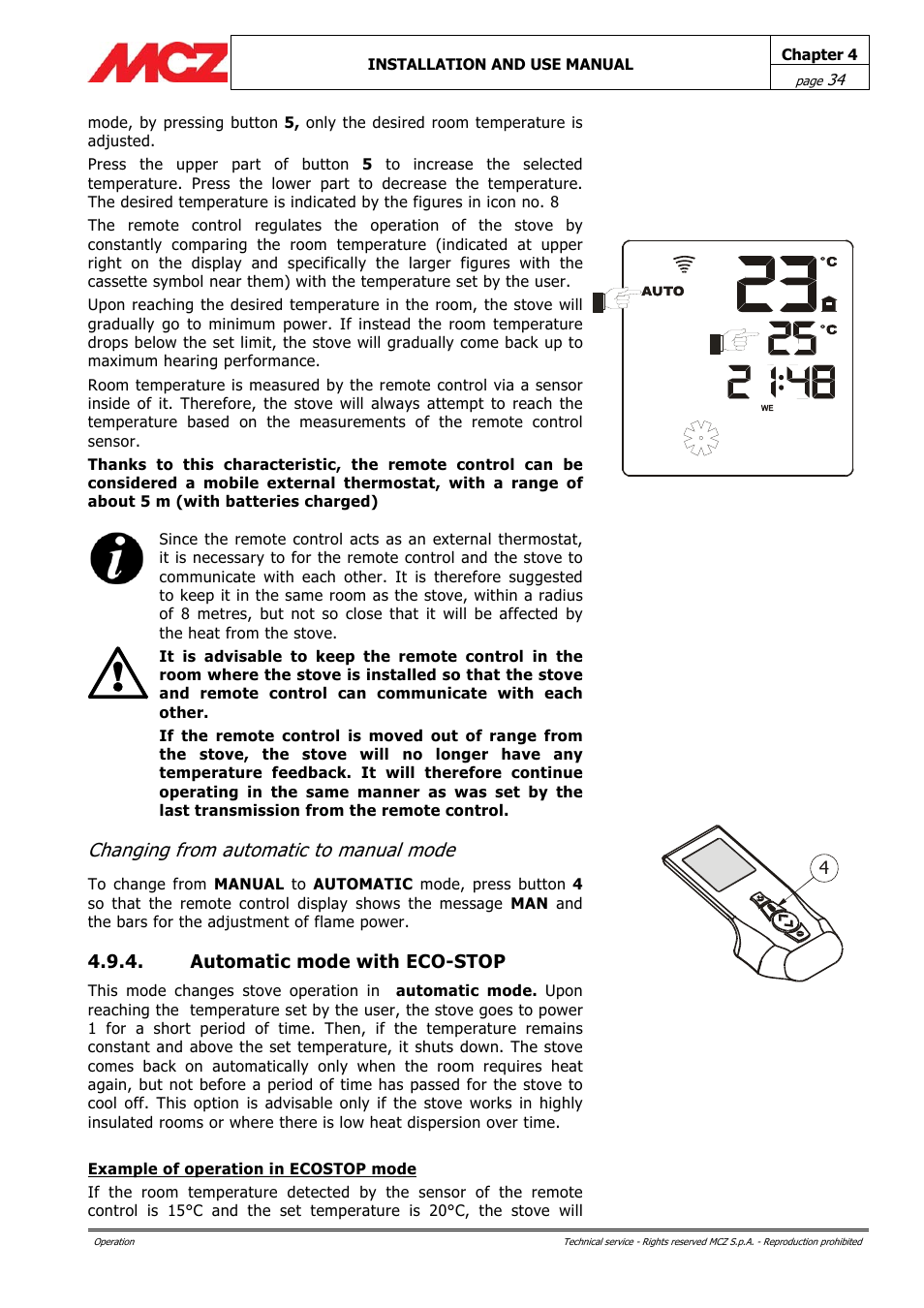 Changing from automatic to manual mode | MCZ PowerBox COMPACT User Manual | Page 34 / 56
