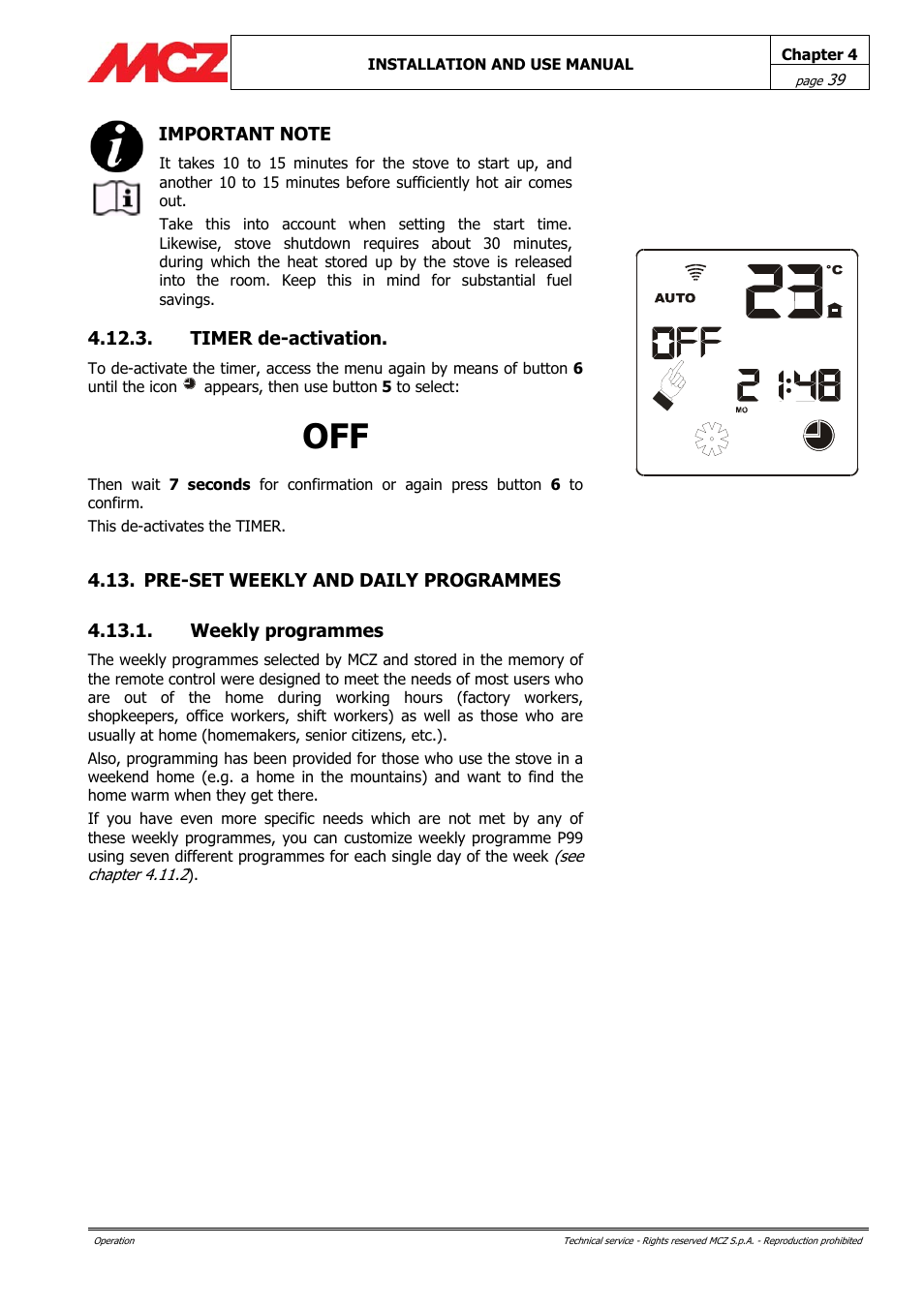 Timer de-activation | MCZ PowerBox COMPACT User Manual | Page 39 / 56