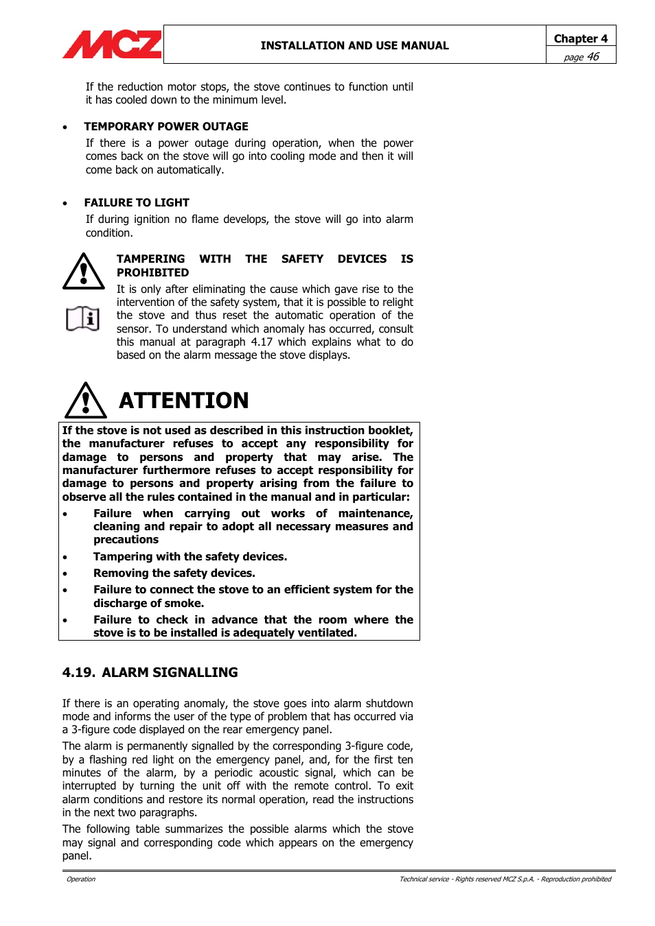 Attention | MCZ PowerBox COMPACT User Manual | Page 46 / 56