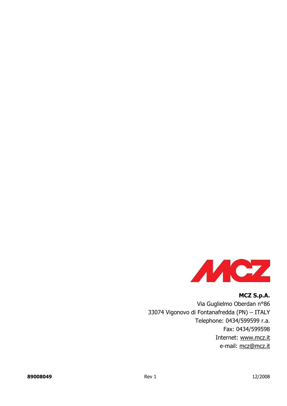 MCZ PowerBox COMPACT User Manual | Page 56 / 56
