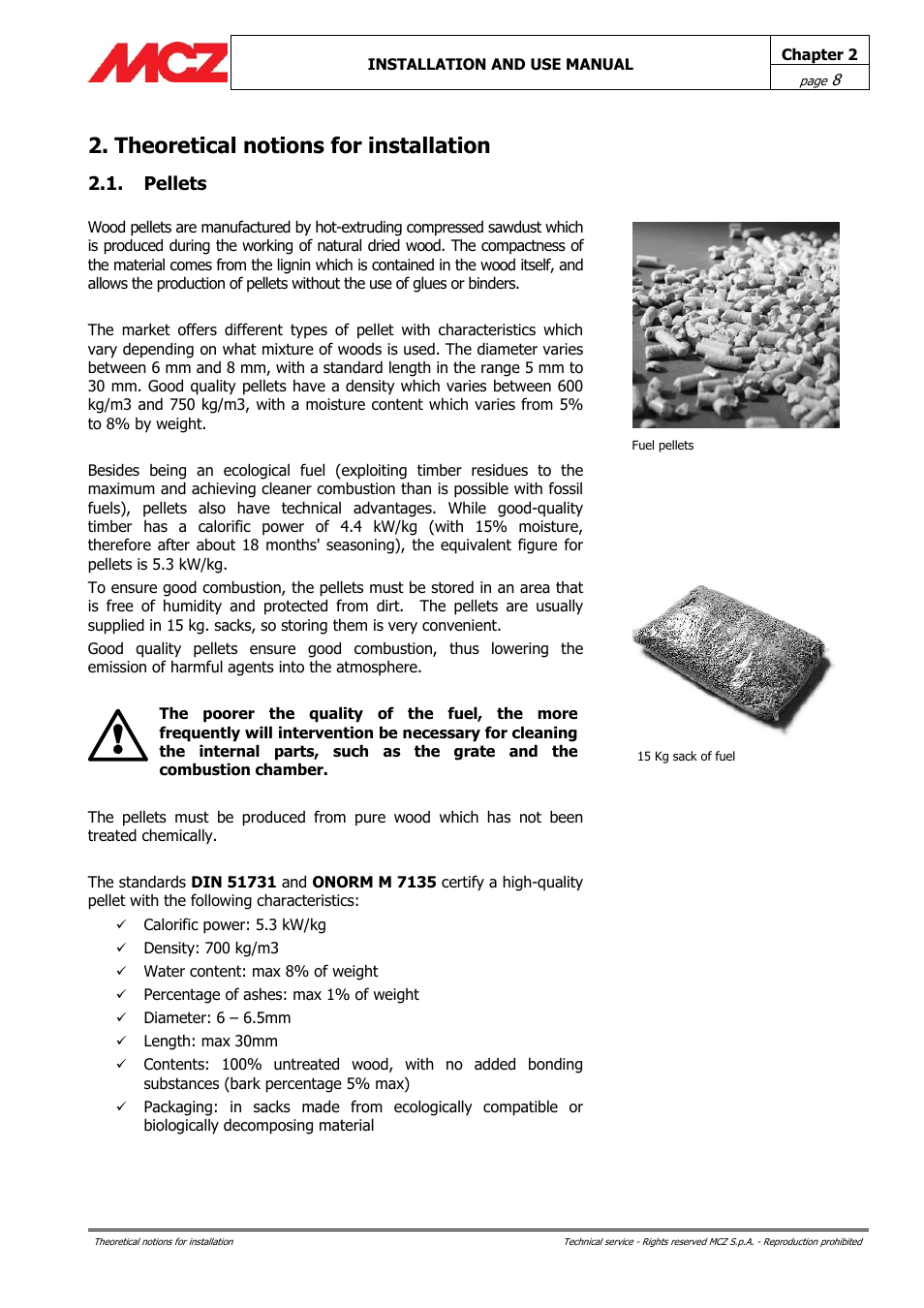 Theoretical notions for installation, Pellets | MCZ PowerBox COMPACT User Manual | Page 8 / 56