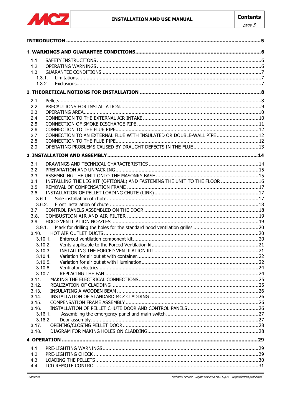 MCZ PowerTherm User Manual | Page 3 / 61