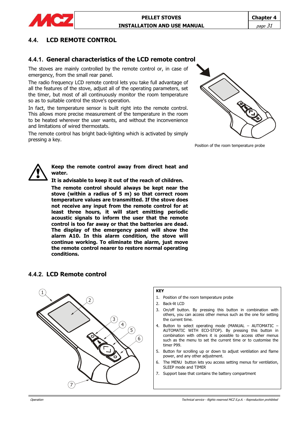 Lcd remote control | MCZ PowerTherm User Manual | Page 31 / 61