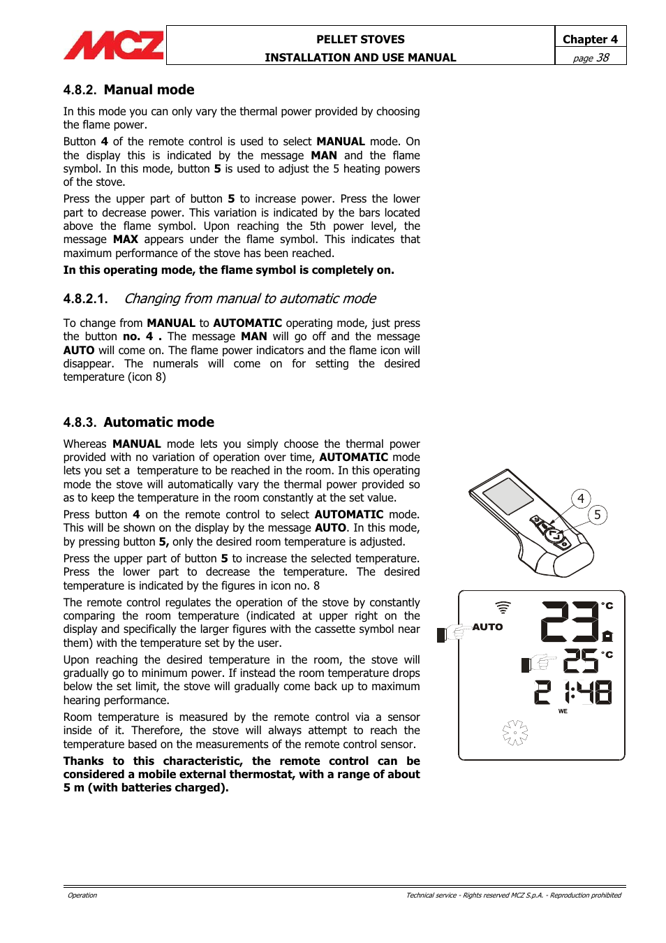Changing from manual to automatic mode | MCZ PowerTherm User Manual | Page 38 / 61
