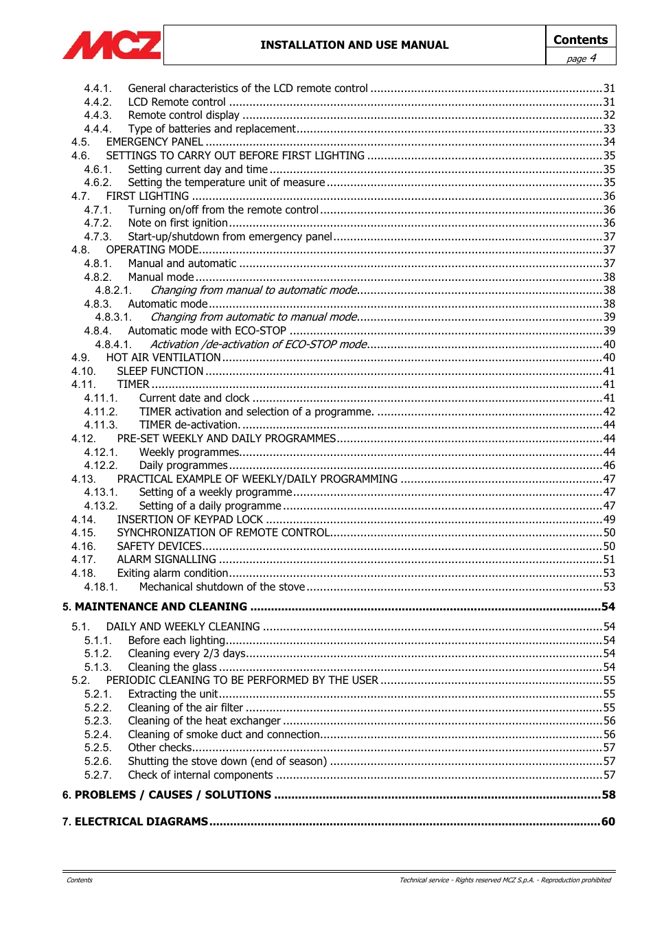 MCZ PowerTherm User Manual | Page 4 / 61