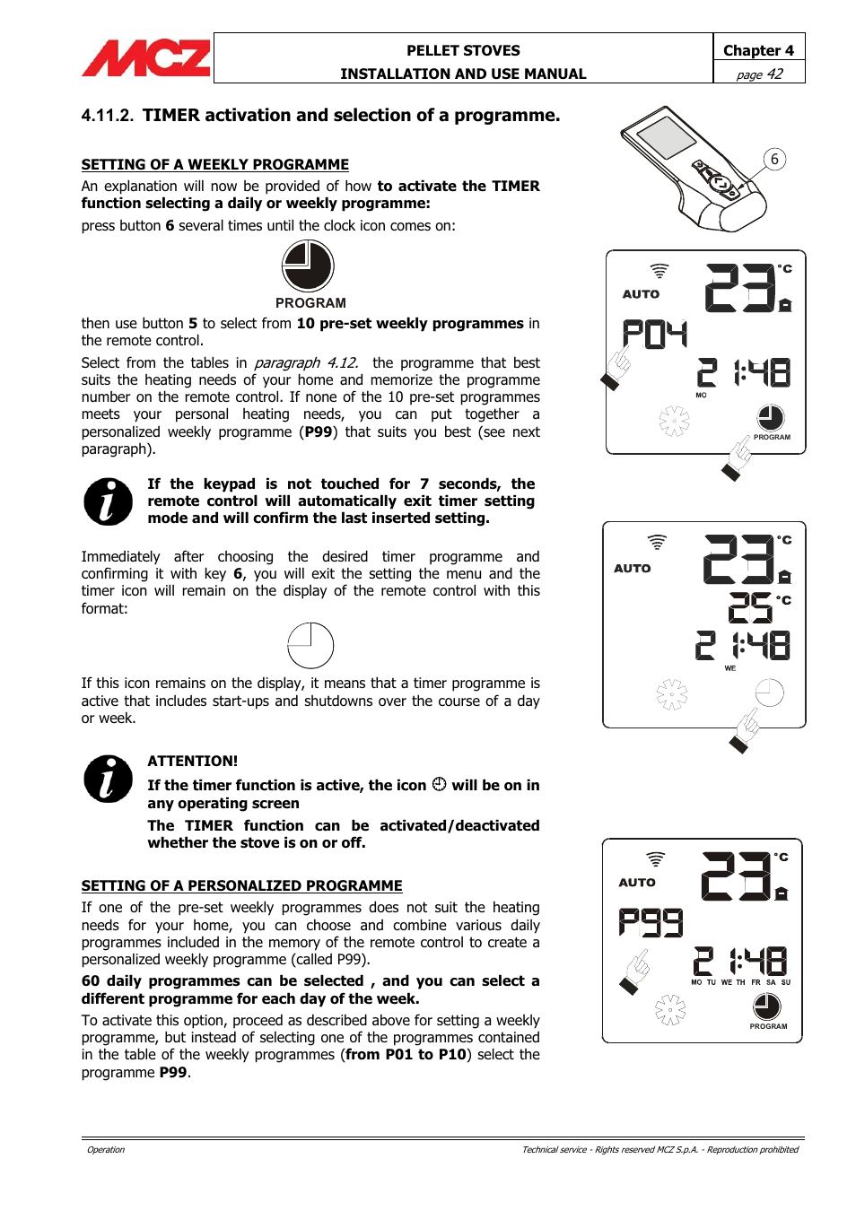 Timer activation and selection of a programme | MCZ PowerTherm User Manual | Page 42 / 61