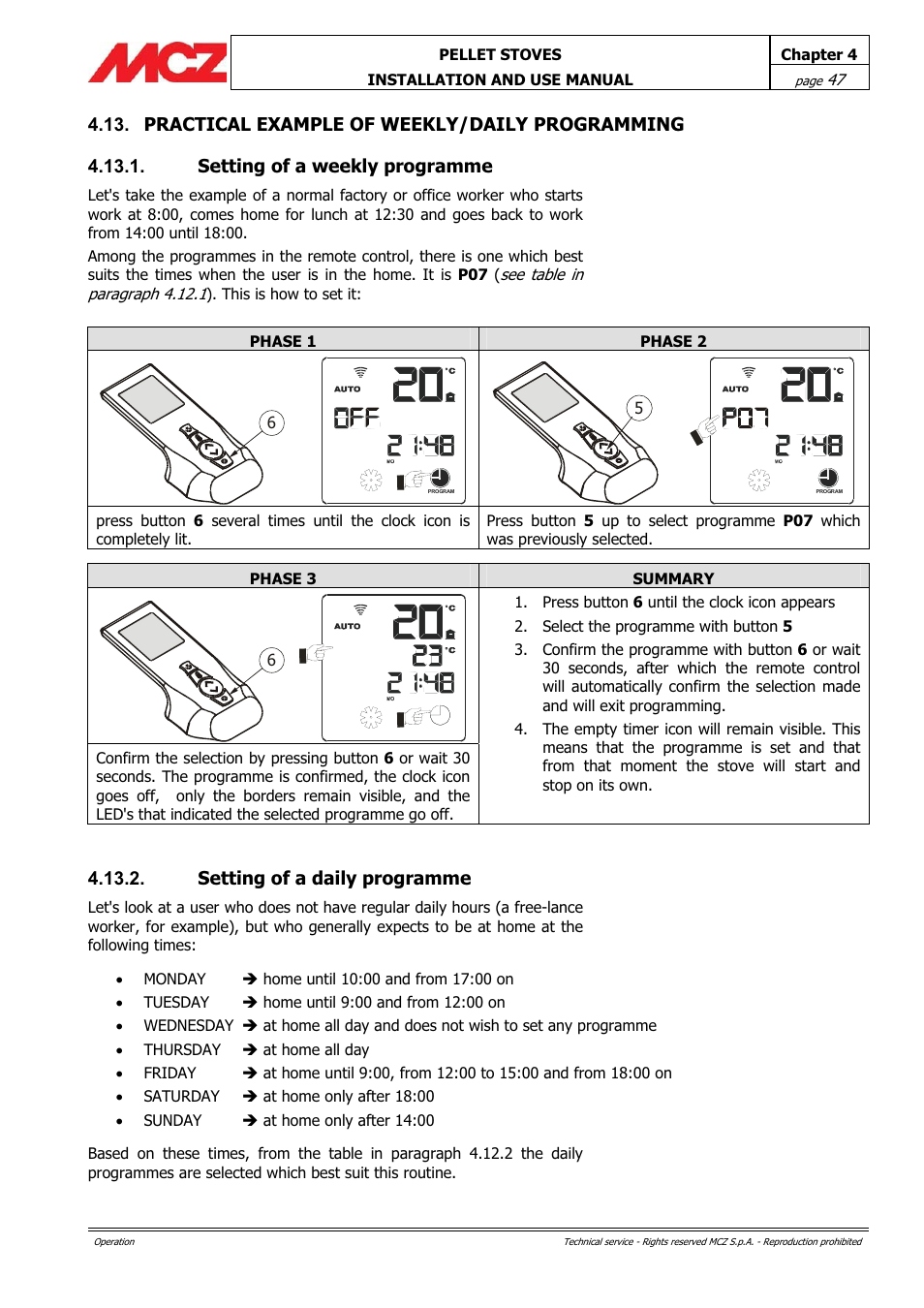 Setting of a daily programme | MCZ PowerTherm User Manual | Page 47 / 61