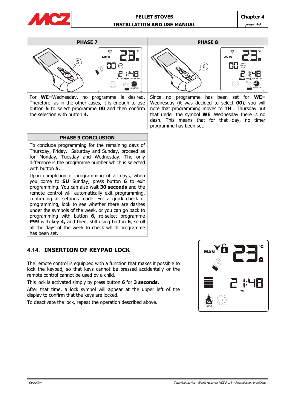 Insertion of keypad lock | MCZ PowerTherm User Manual | Page 49 / 61