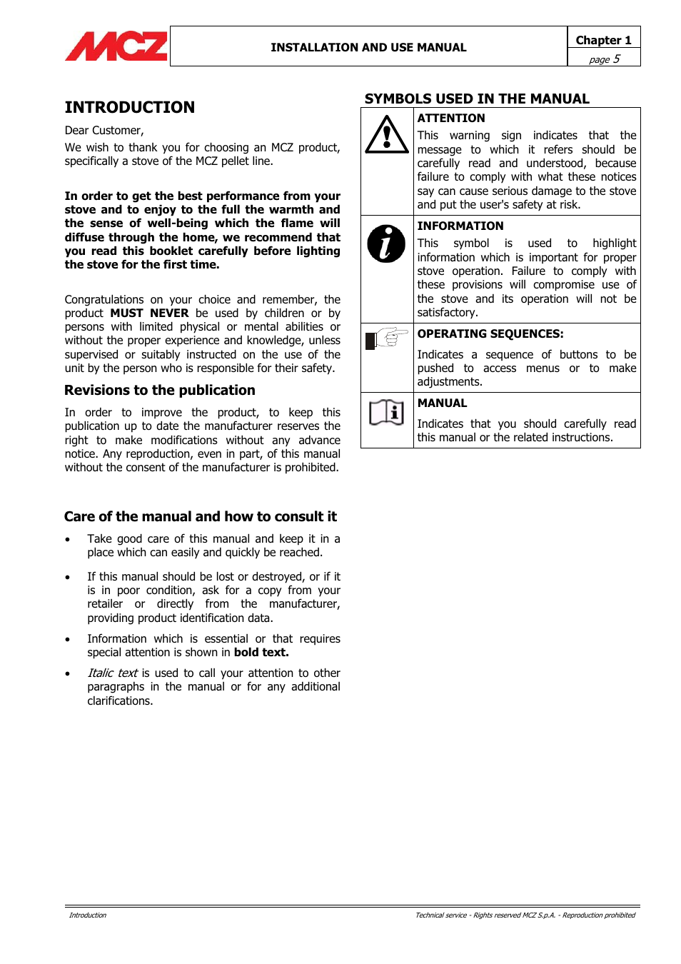 Introduction | MCZ PowerTherm User Manual | Page 5 / 61