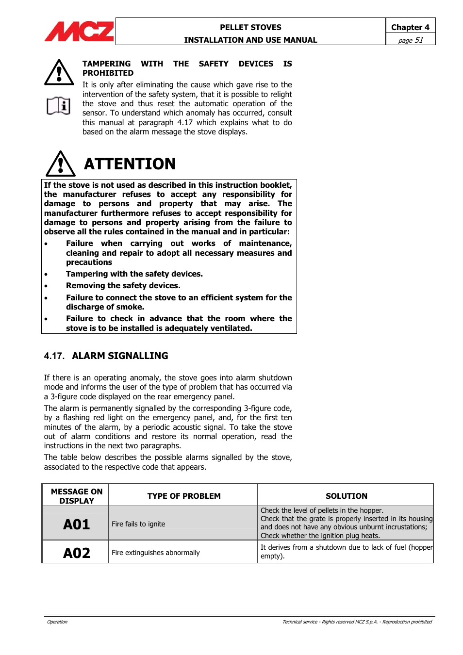 Attention | MCZ PowerTherm User Manual | Page 51 / 61