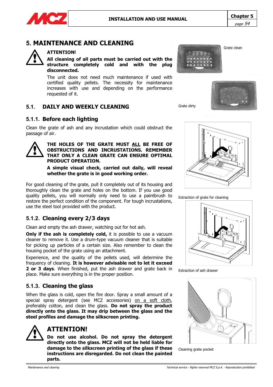 Maintenance and cleaning, Attention | MCZ PowerTherm User Manual | Page 54 / 61