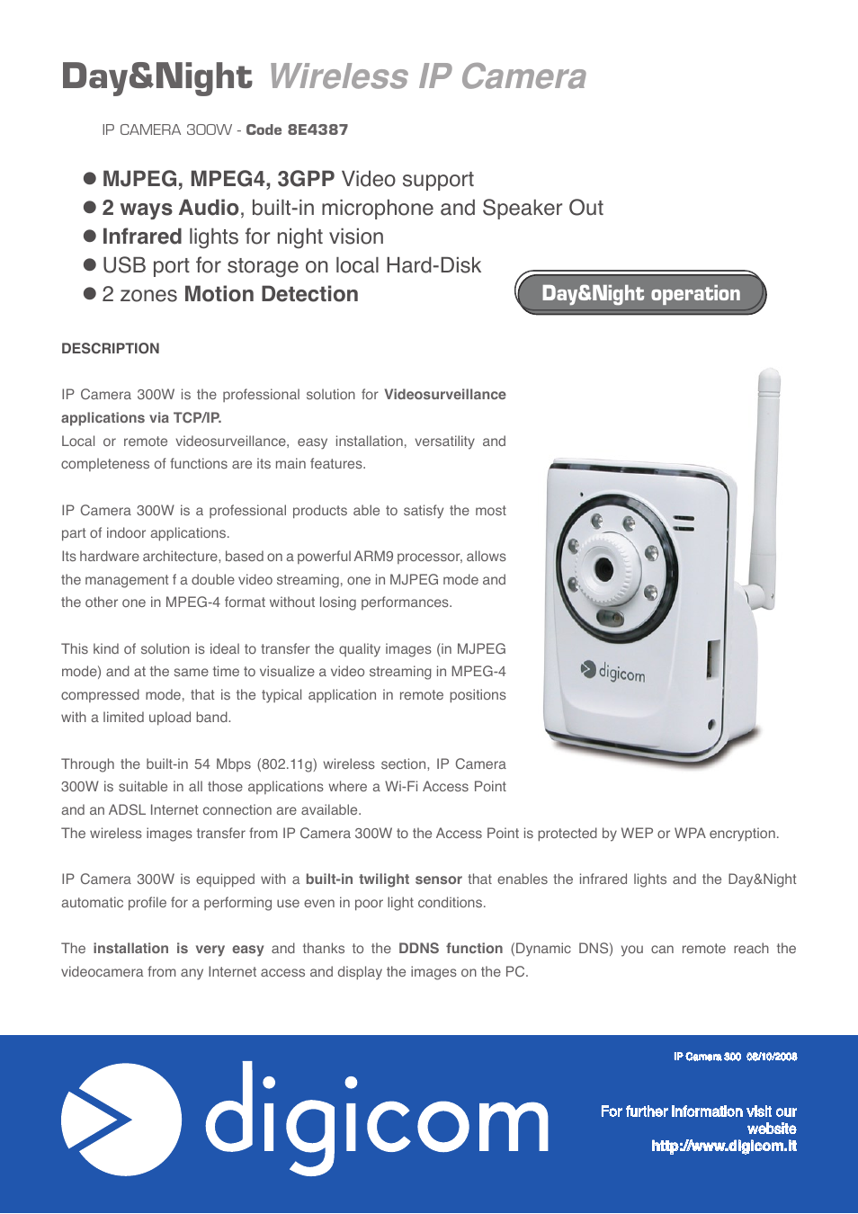 Digicom IP Camera 300W User Manual | 2 pages