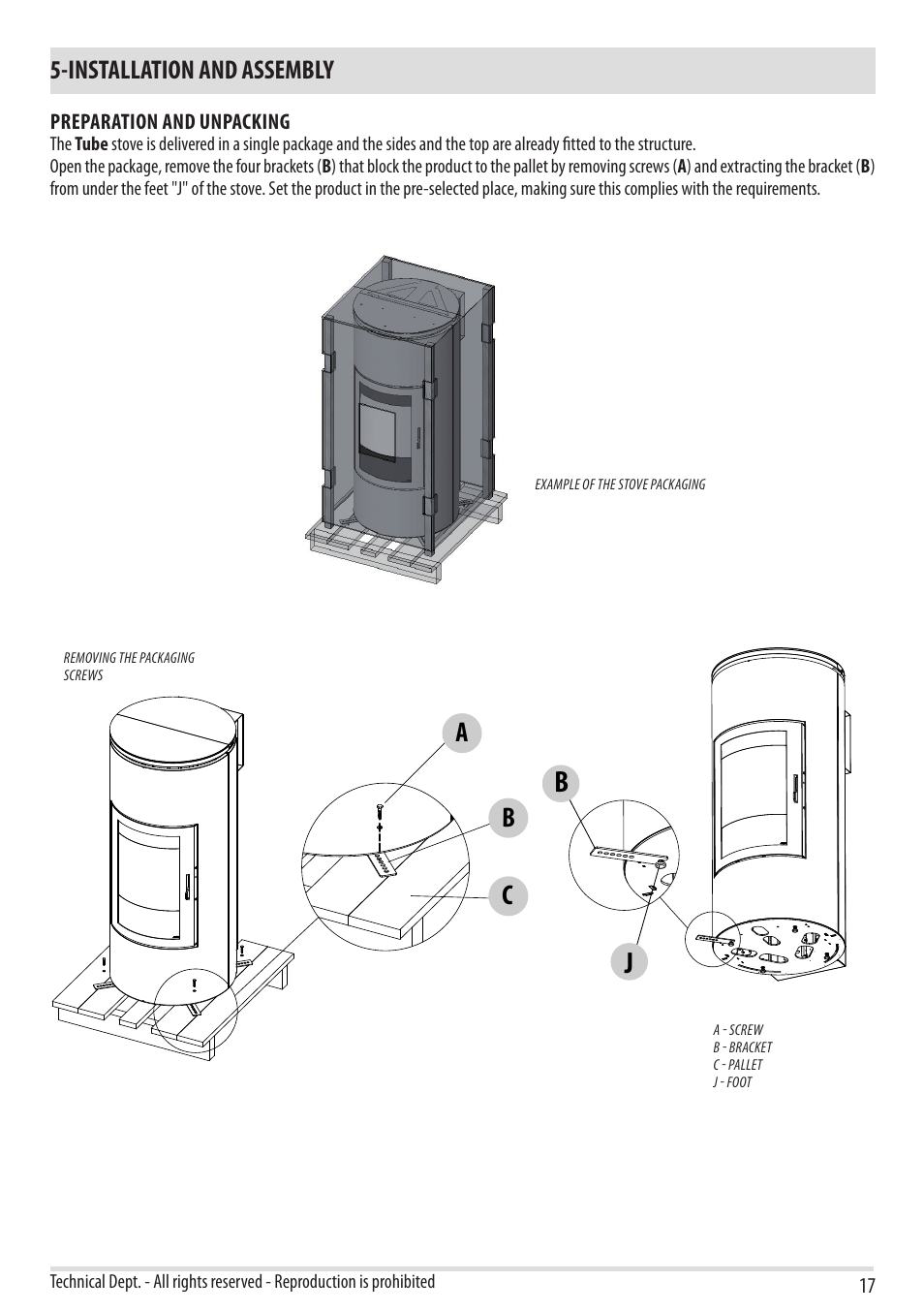 Ab c, Installation and assembly | MCZ Tube 2013 User Manual | Page 19 / 56