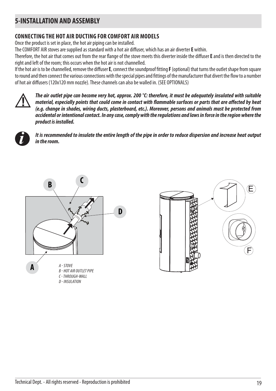 Ad c b, Installation and assembly | MCZ Tube 2013 User Manual | Page 21 / 56