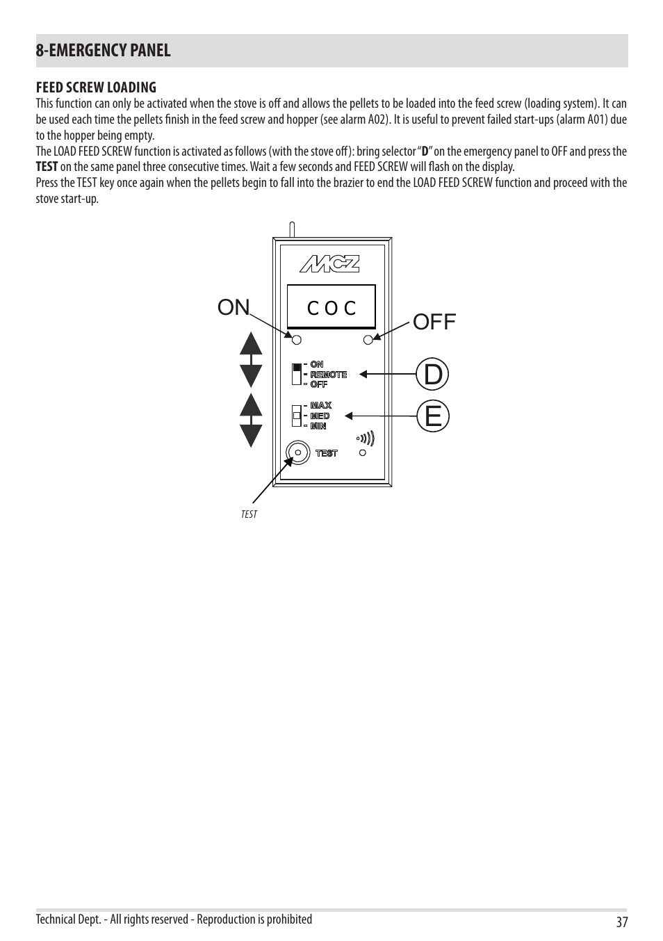 On off | MCZ Tube 2013 User Manual | Page 39 / 56