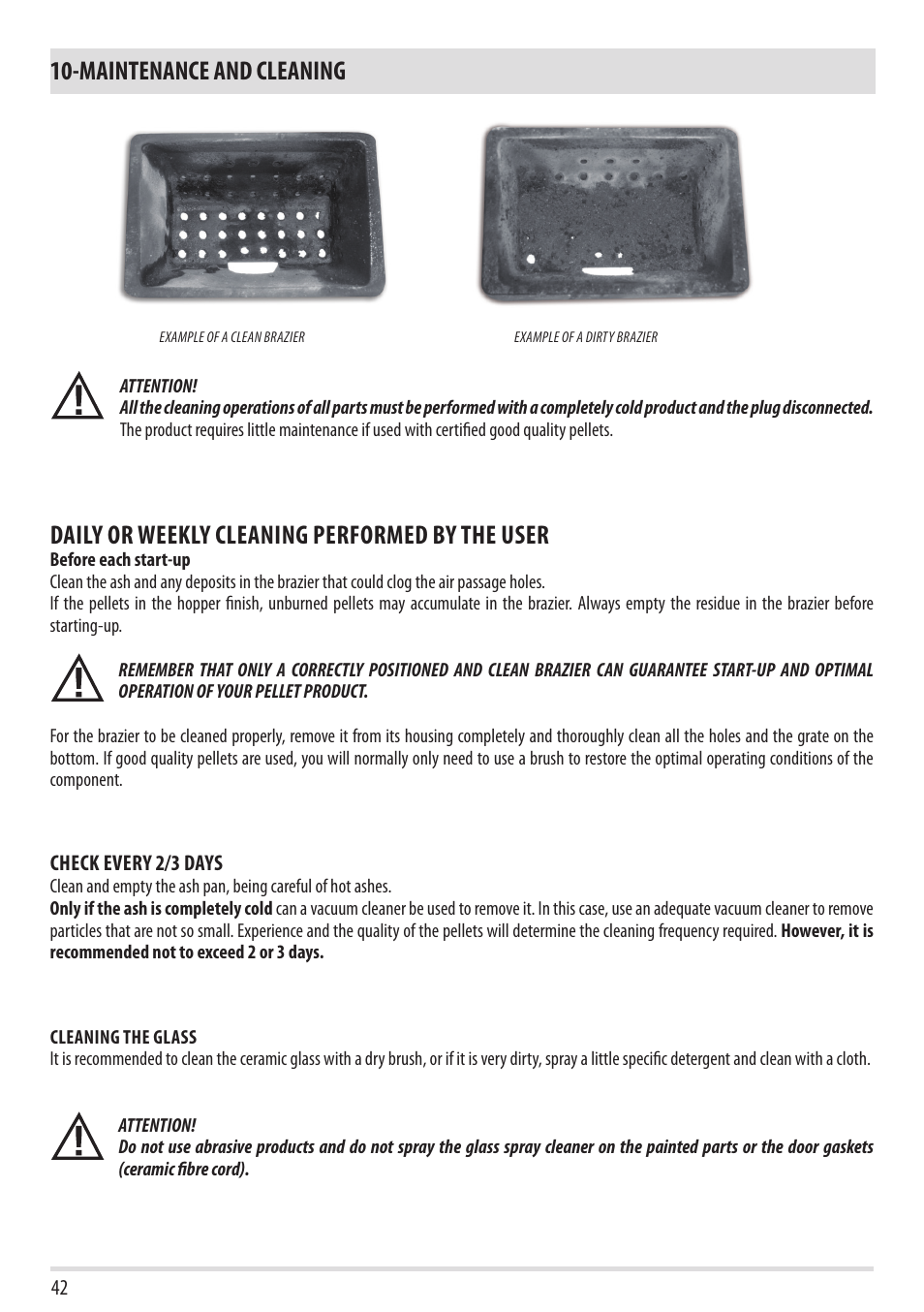 Maintenance and cleaning, Daily or weekly cleaning performed by the user | MCZ Tube 2013 User Manual | Page 44 / 56