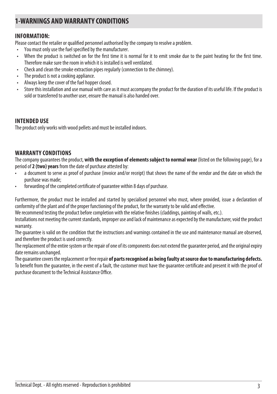 Warnings and warranty conditions | MCZ Tube 2013 User Manual | Page 5 / 56