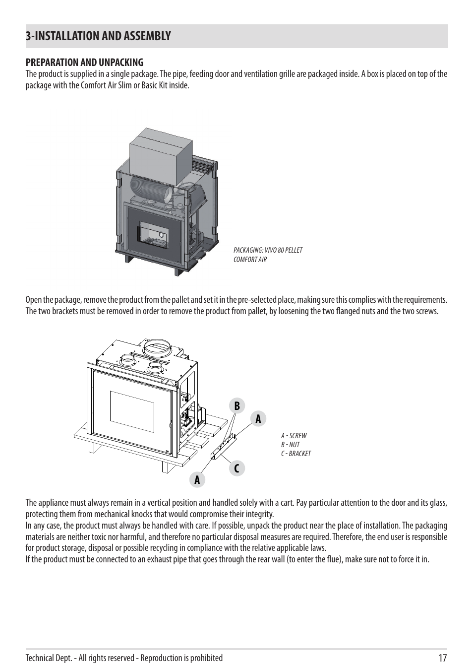 Installation and assembly, Ac b | MCZ Vivo 80 Pellet Comfort Air - 2012 User Manual | Page 19 / 57