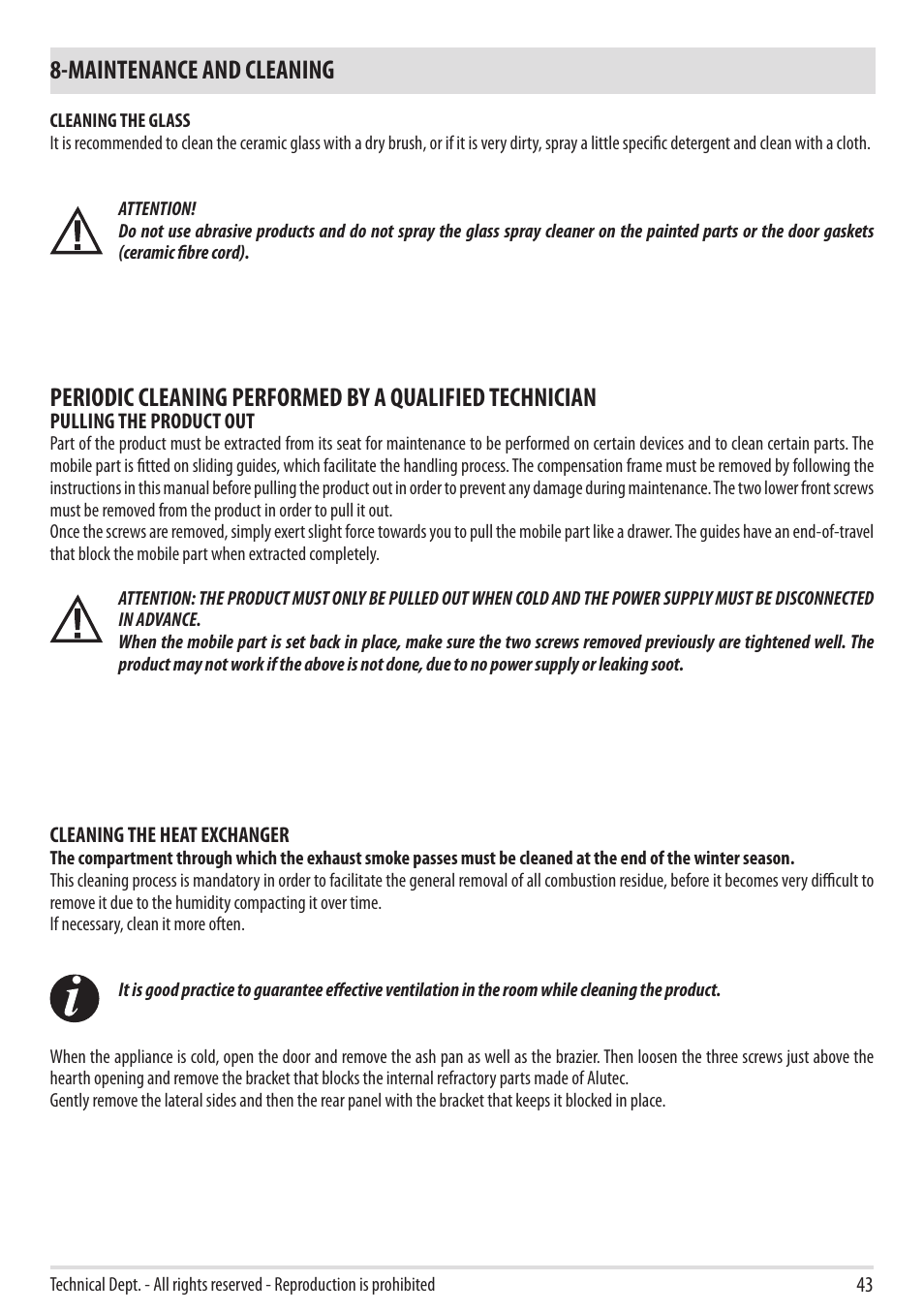 Maintenance and cleaning | MCZ Vivo 80 Pellet Comfort Air - 2012 User Manual | Page 45 / 57