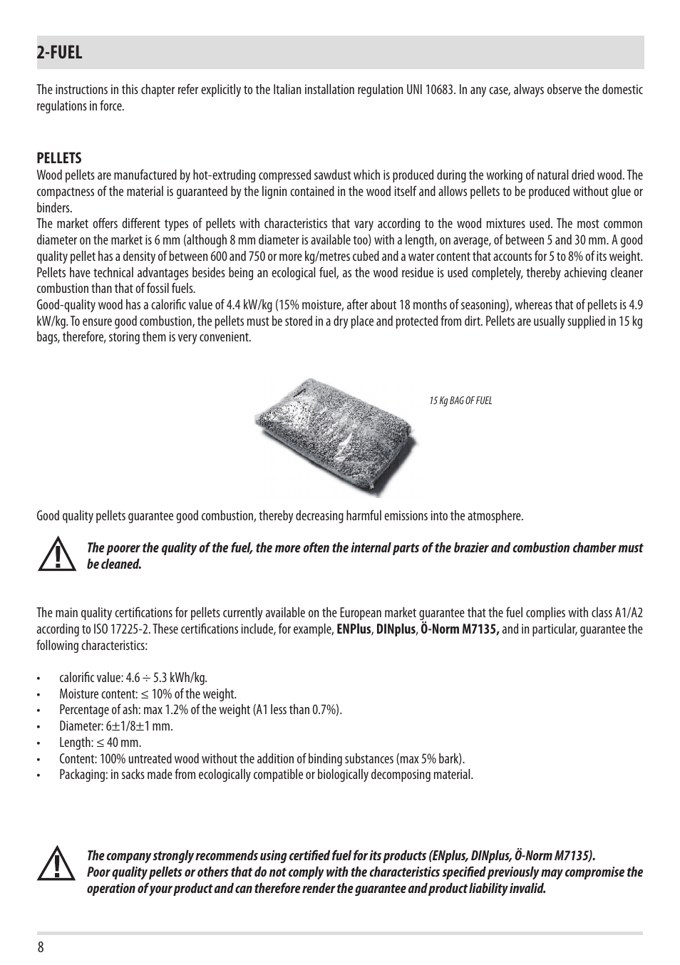 Fuel | MCZ Vivo 90 Pellet Comfort Air User Manual | Page 10 / 64