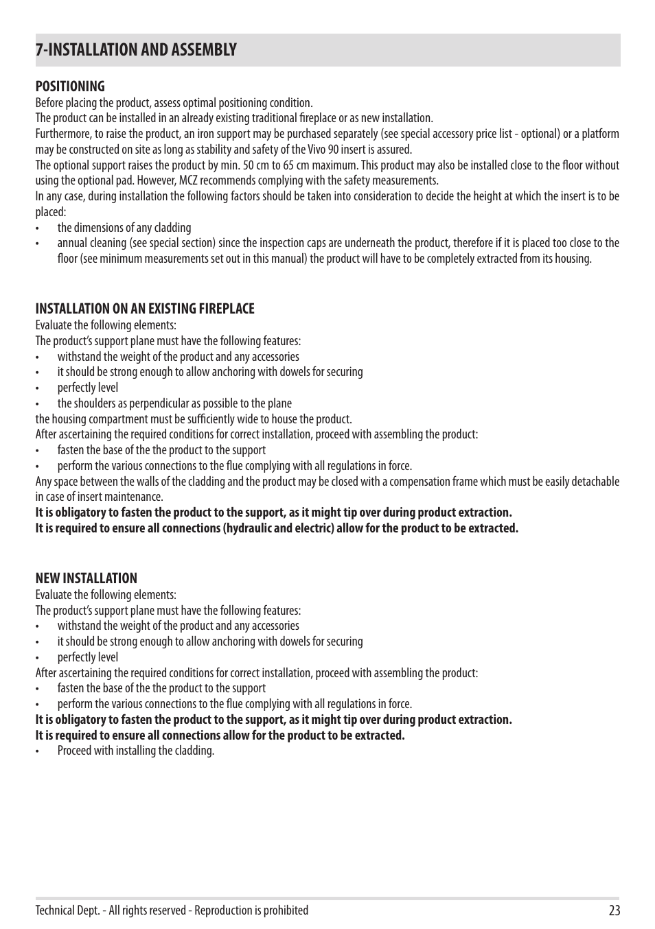 Installation and assembly | MCZ Vivo 90 Pellet Comfort Air User Manual | Page 25 / 64