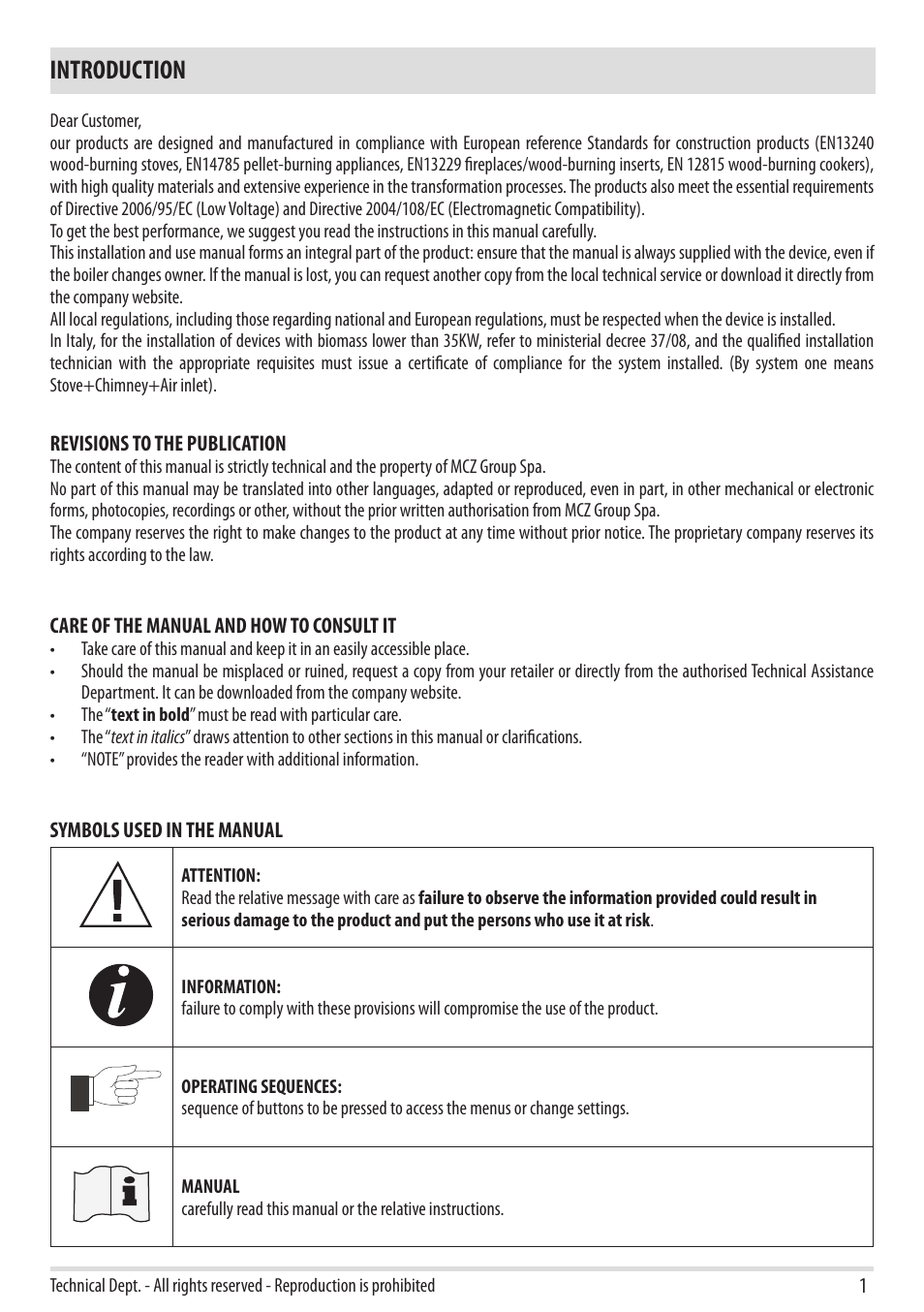 Introduction | MCZ Vivo 90 Pellet Comfort Air User Manual | Page 3 / 64