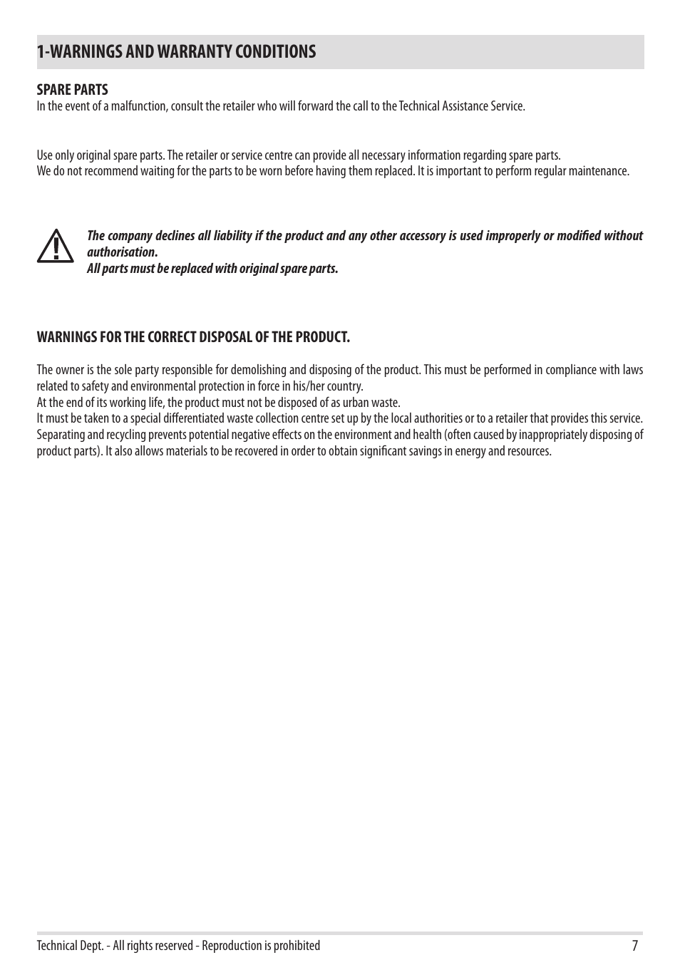 Warnings and warranty conditions | MCZ Vivo 90 Pellet Comfort Air User Manual | Page 9 / 64