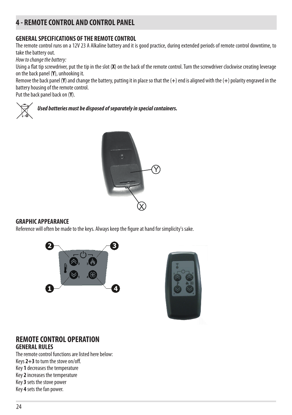 4 - remote control and control panel, Remote control operation | MCZ Yari AIR User Manual | Page 26 / 55