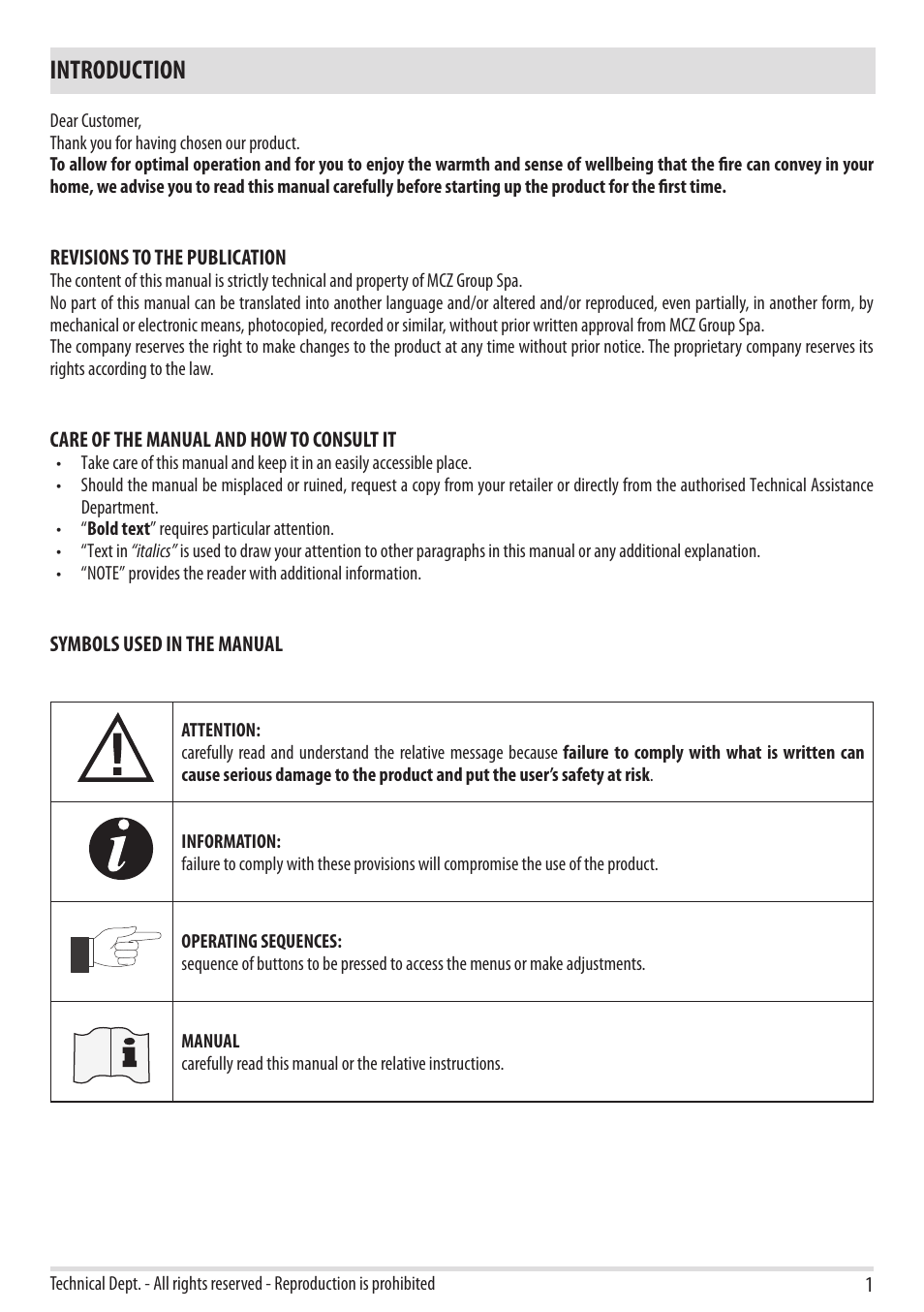 Introduction | MCZ Yari AIR User Manual | Page 3 / 55