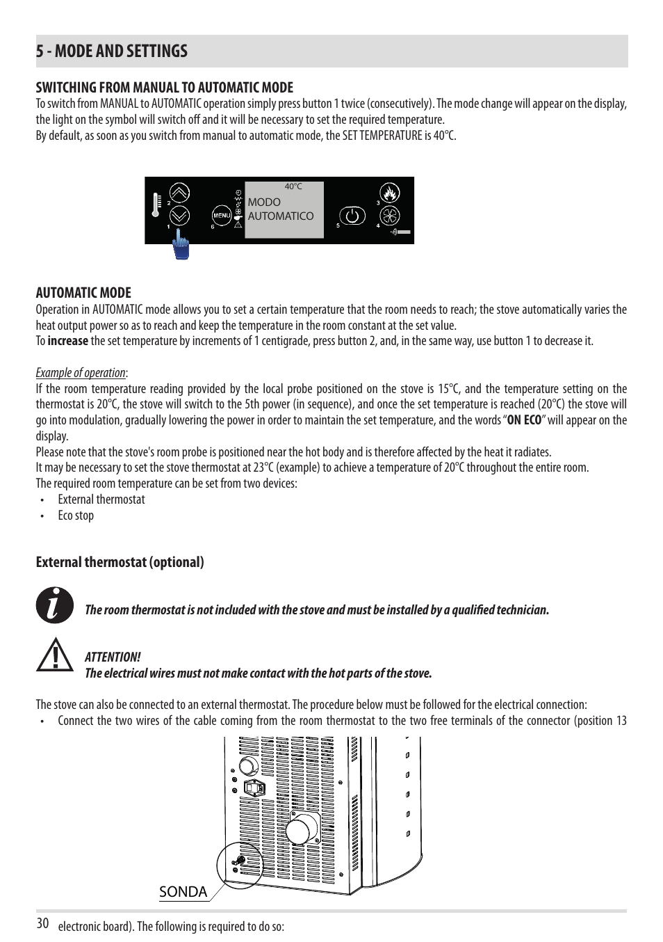 5 - mode and settings | MCZ Yari AIR User Manual | Page 32 / 55
