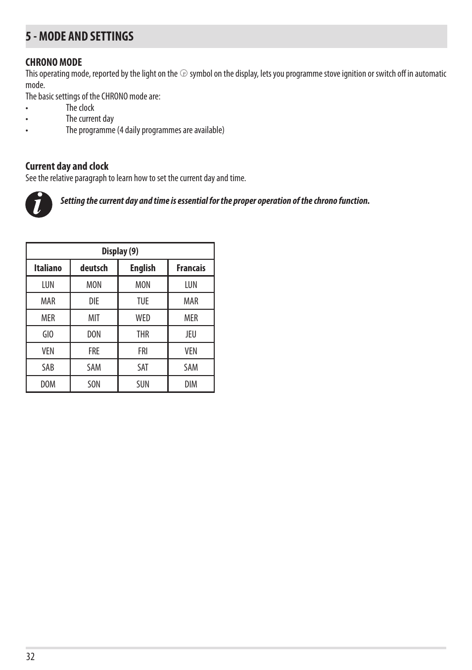 5 - mode and settings | MCZ Yari AIR User Manual | Page 34 / 55