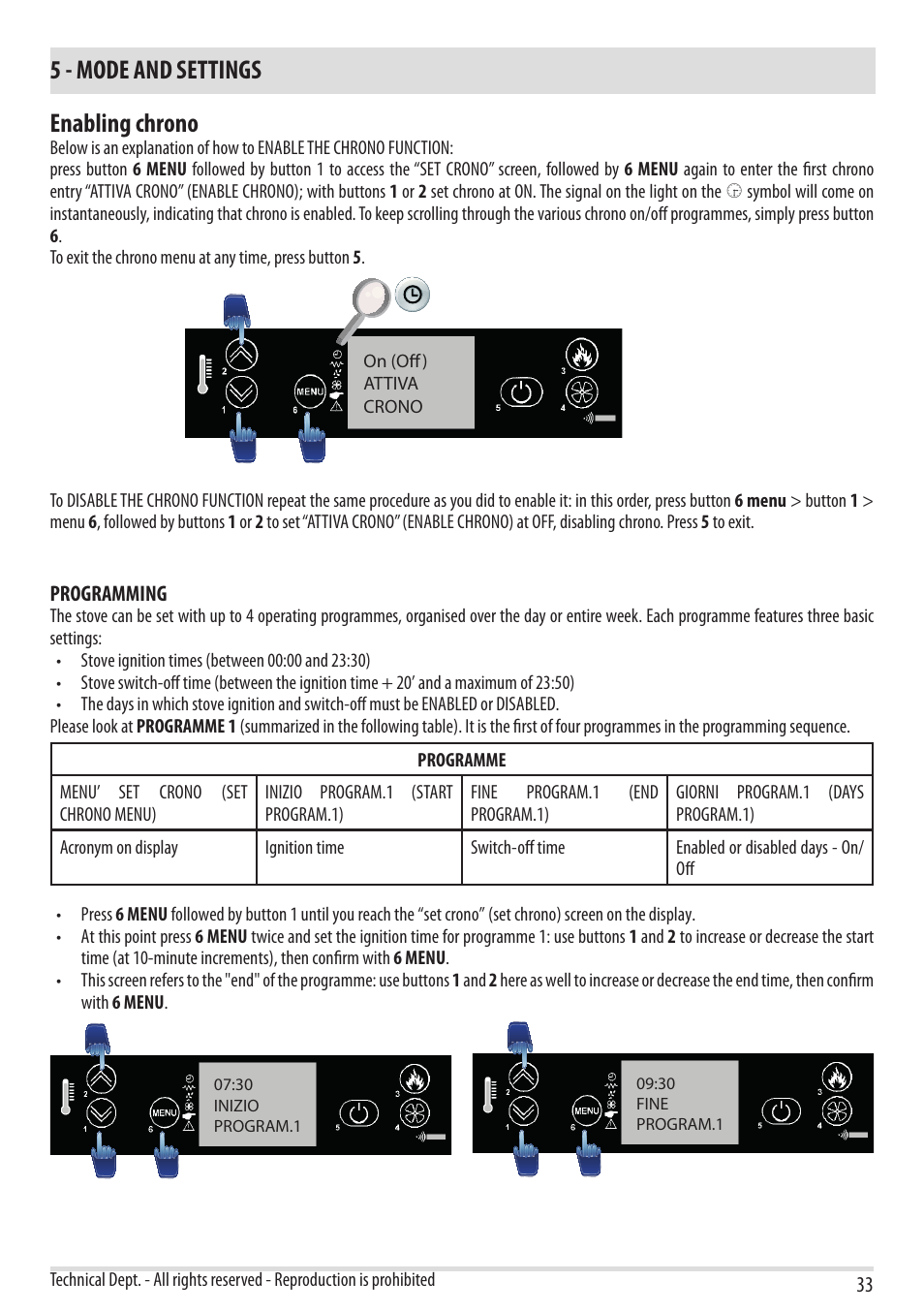 5 - mode and settings, Enabling chrono | MCZ Yari AIR User Manual | Page 35 / 55