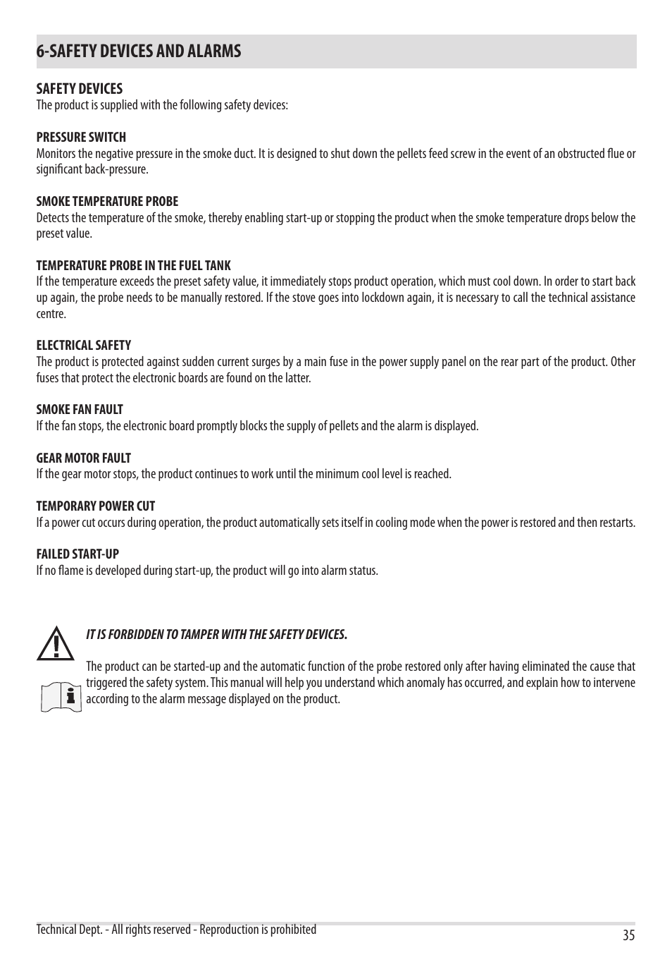 Safety devices and alarms | MCZ Yari AIR User Manual | Page 37 / 55