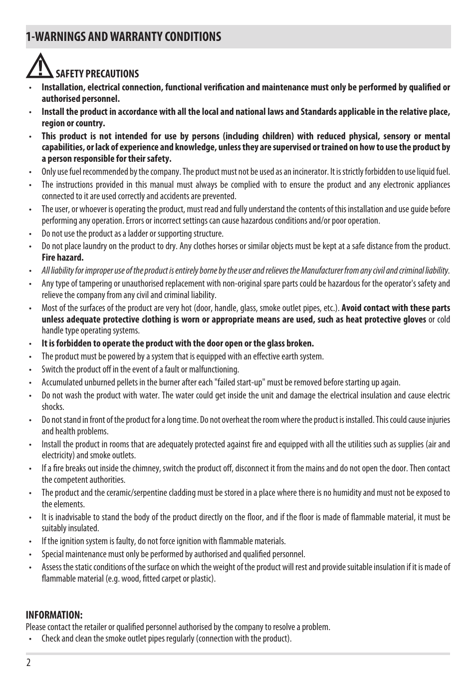 Warnings and warranty conditions | MCZ Yari AIR User Manual | Page 4 / 55