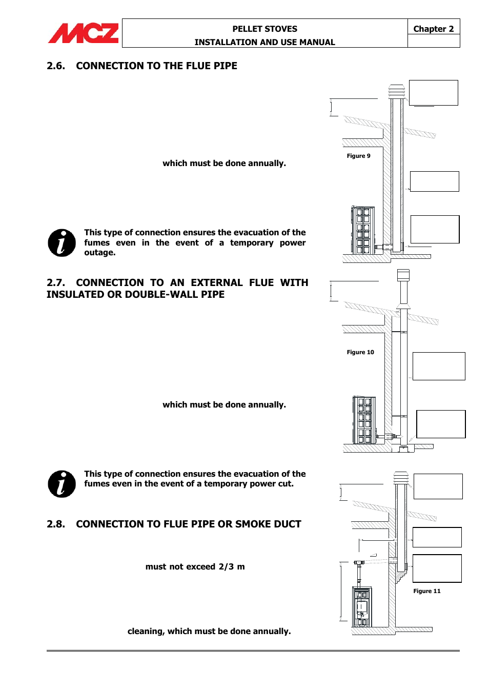 Connection to the flue pipe, Connection to flue pipe or smoke duct | MCZ Athos HYDRO 14 kW User Manual | Page 16 / 65