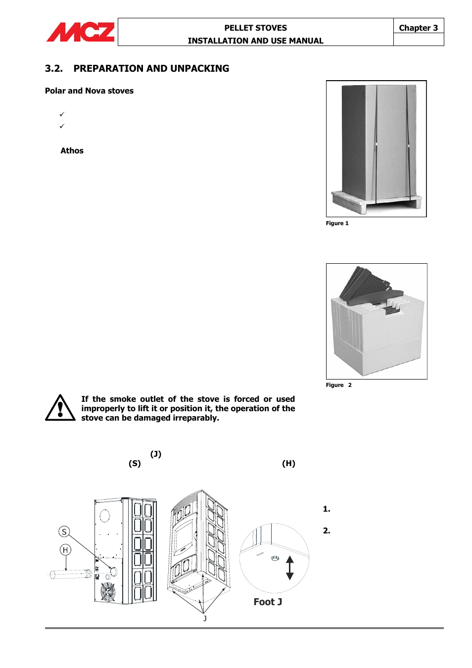 Preparation and unpacking, Foot j | MCZ Athos HYDRO 14 kW User Manual | Page 23 / 65