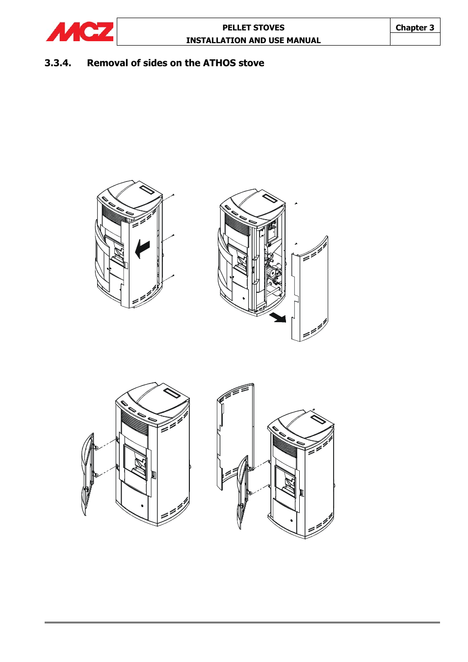 Removal of sides on the athos stove | MCZ Athos HYDRO 14 kW User Manual | Page 25 / 65