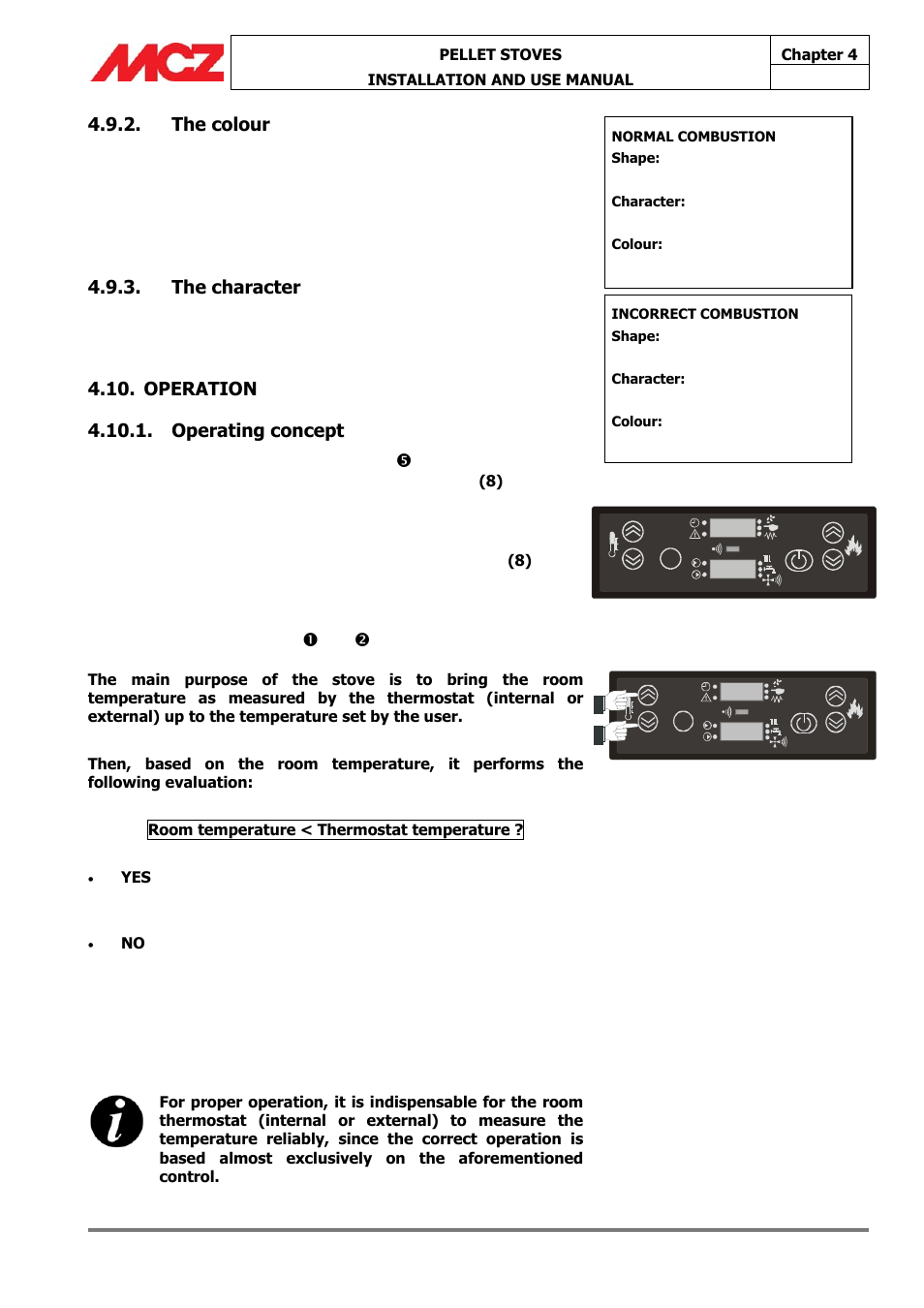18°c 43°c, Set 22°c, The colour | The character, Operation 4.10.1. operating concept | MCZ Athos HYDRO 14 kW User Manual | Page 39 / 65