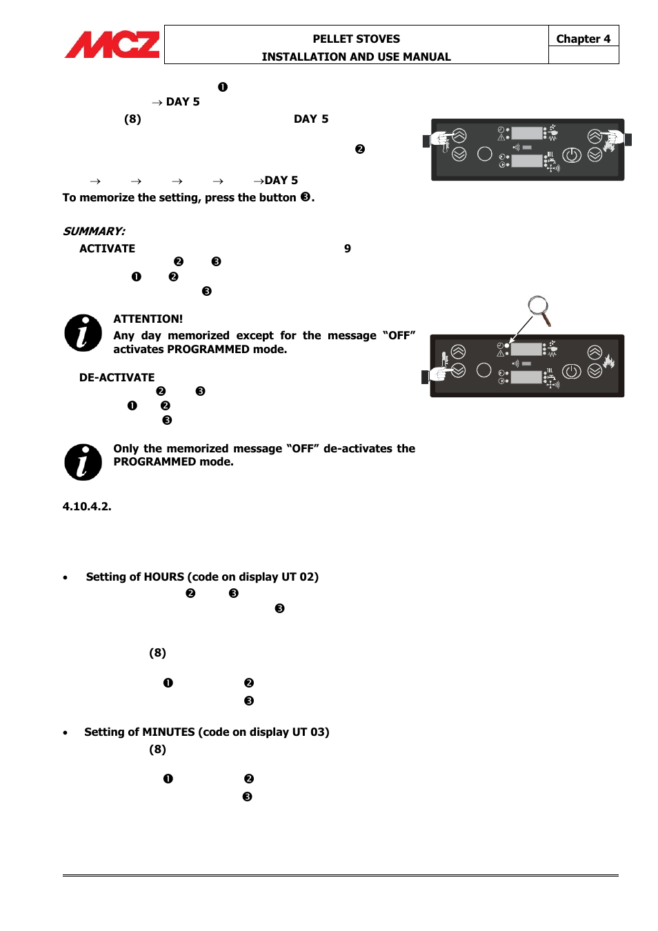 Ut 01 day5, Ut 01 63°c | MCZ Athos HYDRO 14 kW User Manual | Page 44 / 65