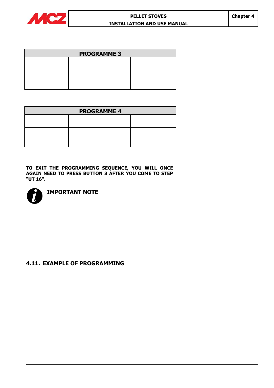 Programme 3, Programme 4, Example of programming | MCZ Athos HYDRO 14 kW User Manual | Page 47 / 65