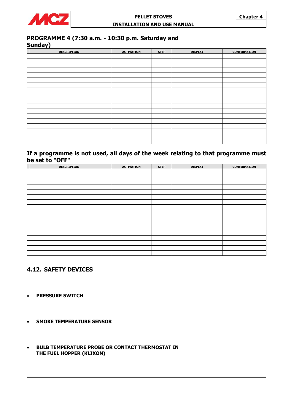 Safety devices | MCZ Athos HYDRO 14 kW User Manual | Page 49 / 65