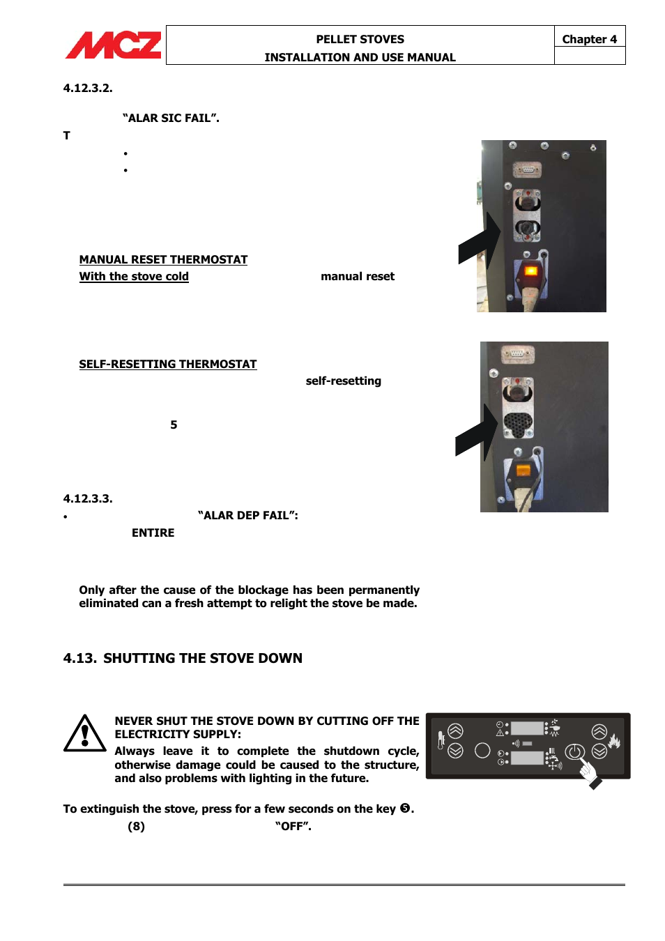 Off 20 41, Shutting the stove down | MCZ Athos HYDRO 14 kW User Manual | Page 53 / 65