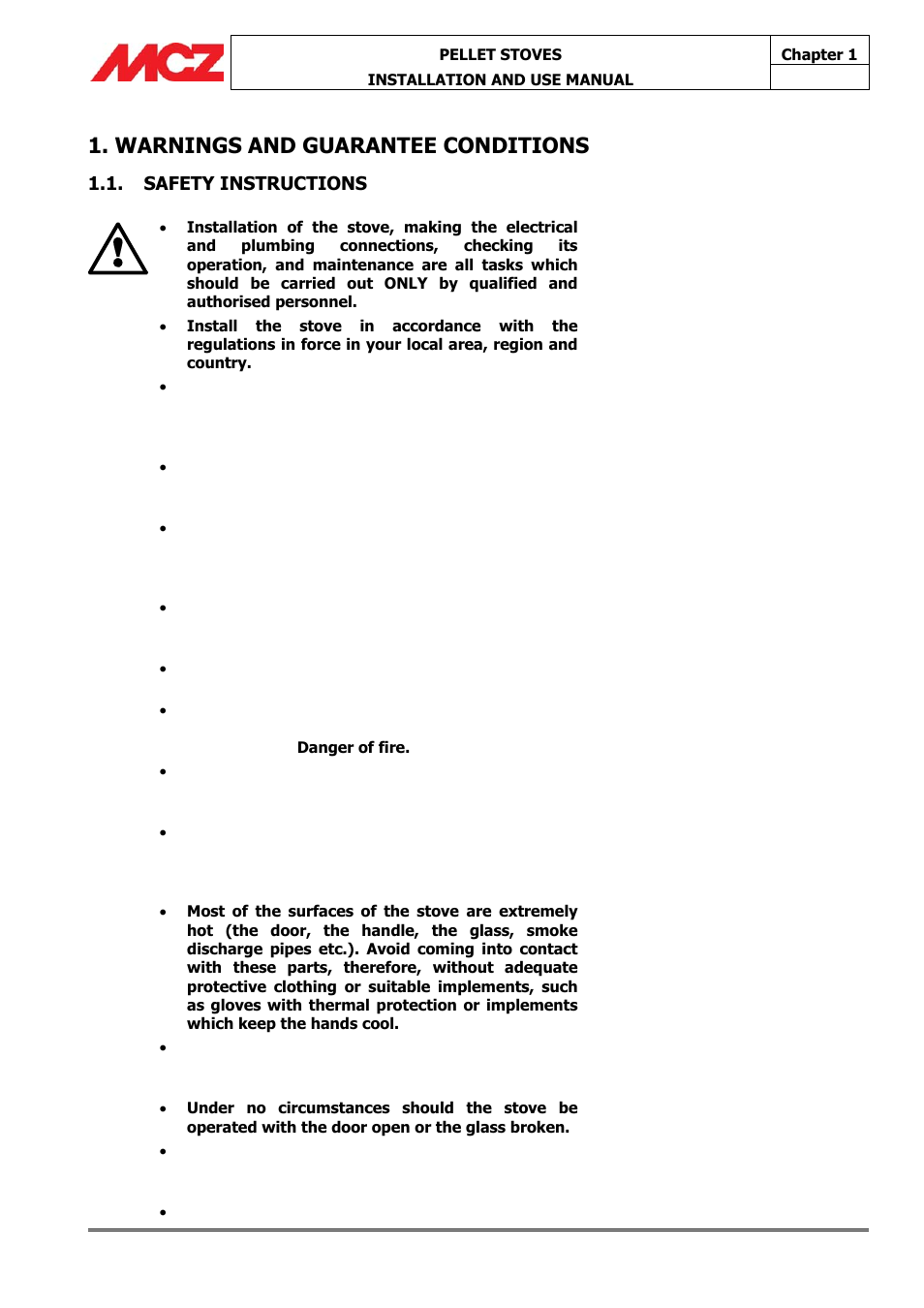 Warnings and guarantee conditions | MCZ Athos HYDRO 14 kW User Manual | Page 7 / 65