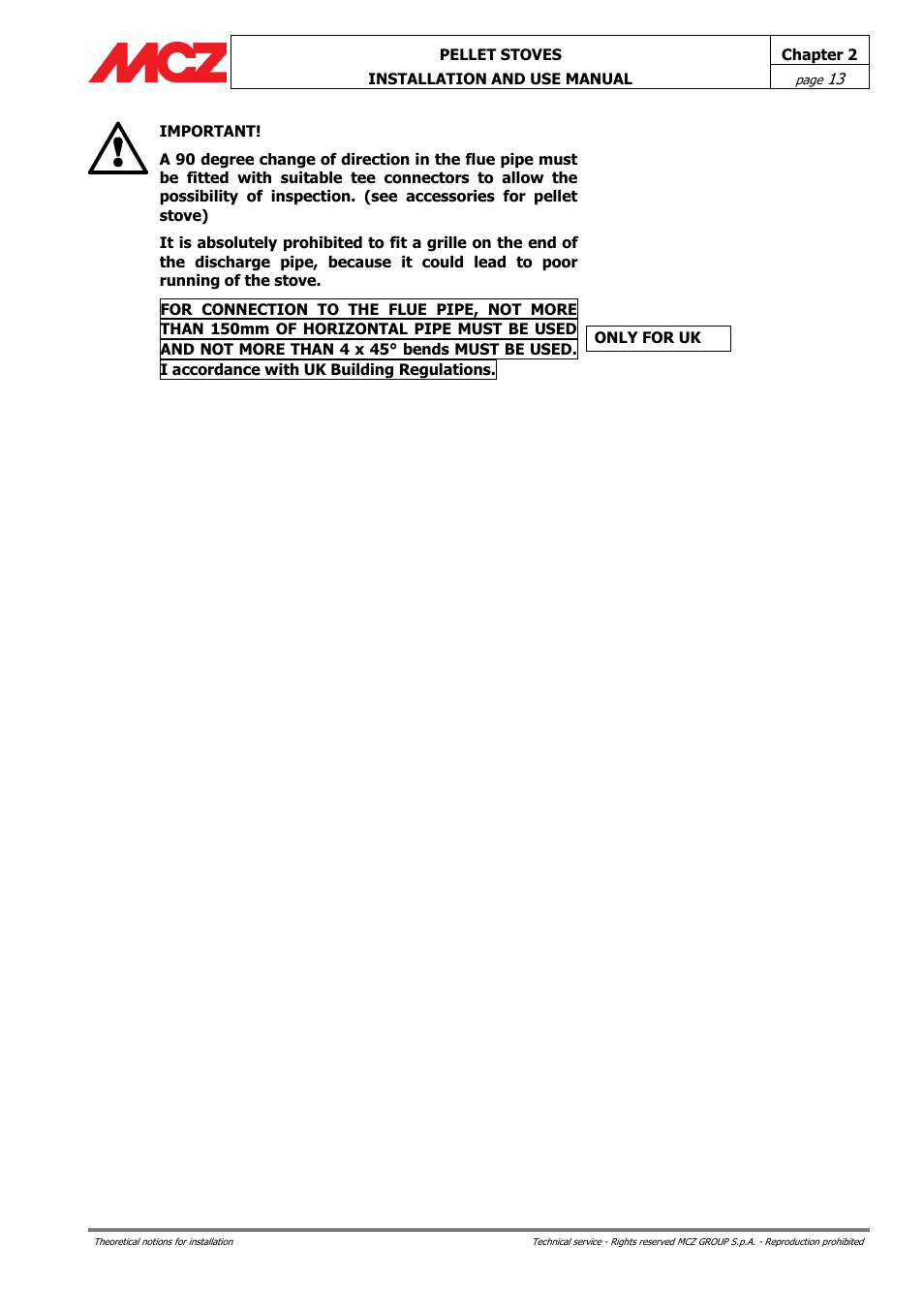 MCZ Club HYDRO 15 kW User Manual | Page 13 / 48