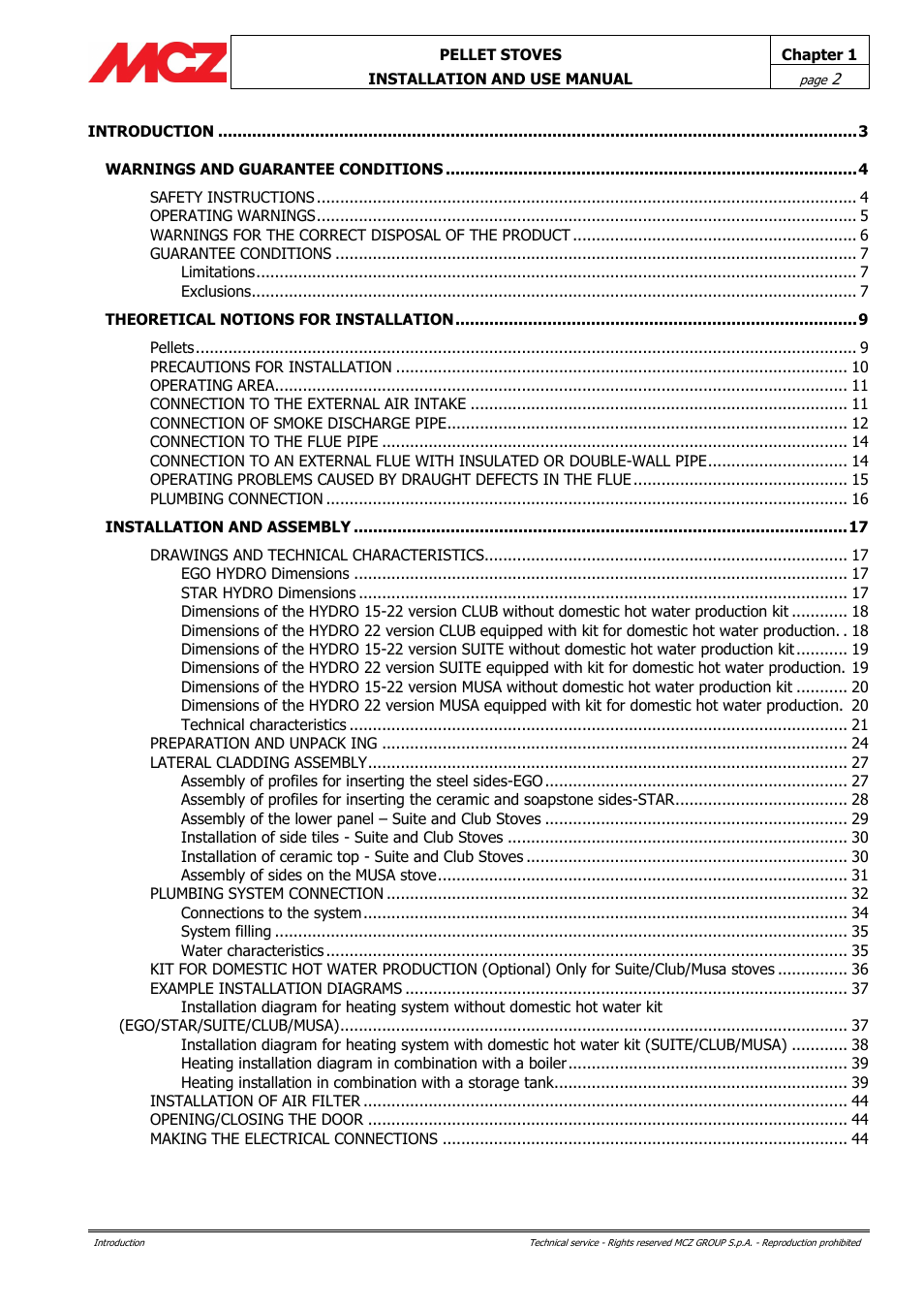 MCZ Club HYDRO 15 kW User Manual | Page 2 / 48